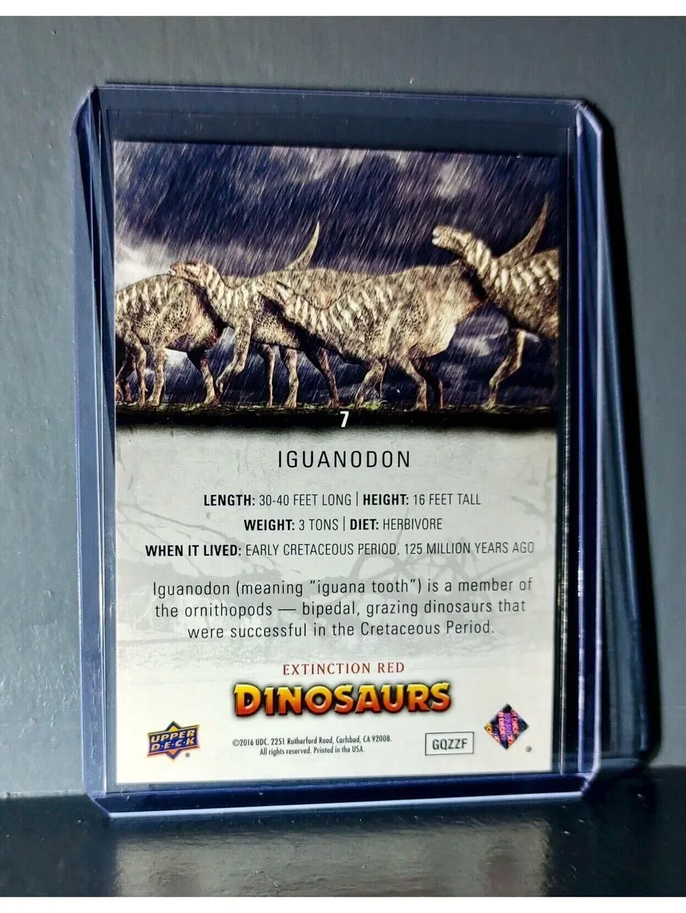 2015 Upper Deck Dinosaurs Iguanodon Extinction Red Parallel #7 Card